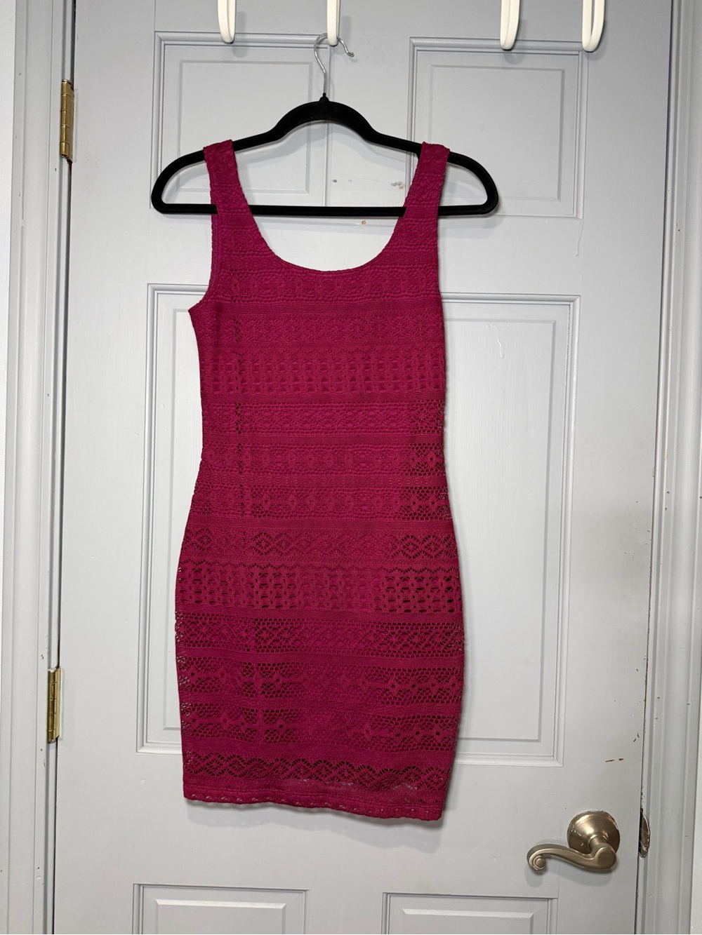 Garage Fuchsia Crochet Bodycon Mini Dress